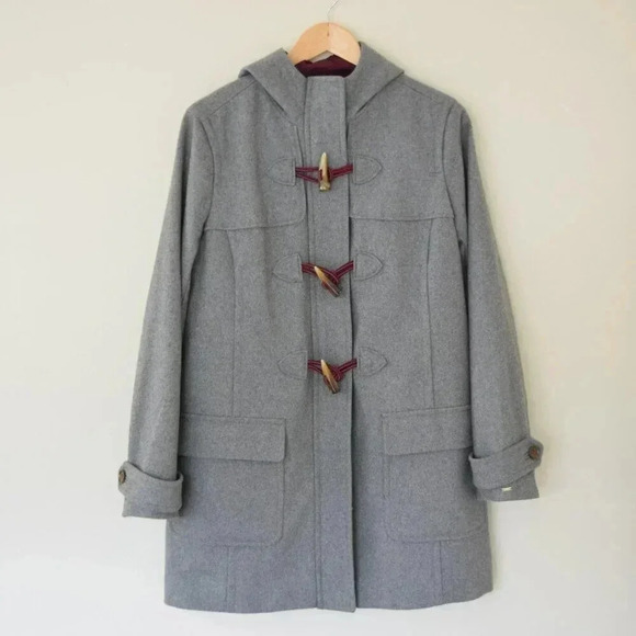 TOMMY HILFIGER Wool Blend Hooded Toggle Coat Jacket In Grey Red & Navy Size L - Picture 1 of 7